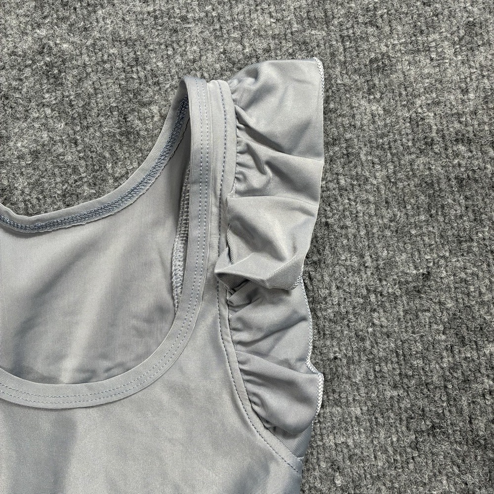 Baby Girl One Piece Swimsuit Ruffle Sleeve Bathing Suit Silver/Grey - Picture 10 of 16